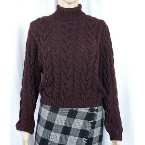 Joan & David High Neck Thick Cable Knit Burgundy